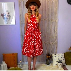 1960’s Lanz Patterned Dress; Vintage Fit and flare Floral MIDI Dress w pockets S